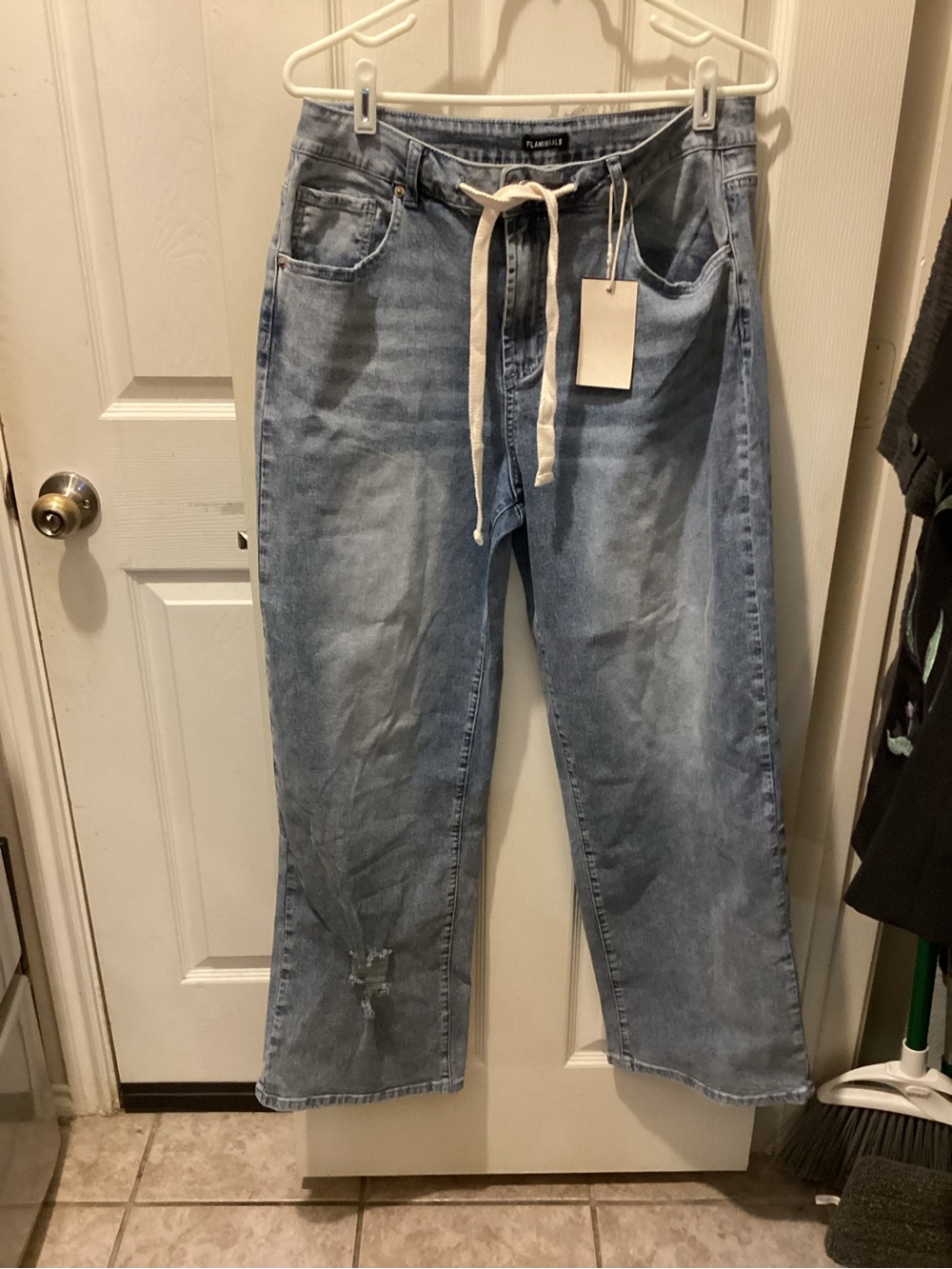 Relaxed Light Blue Women's Jeans with Drawstring Waist